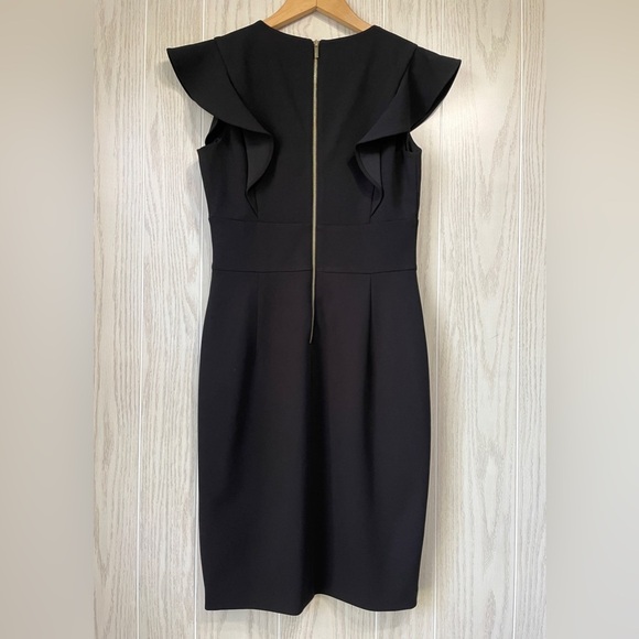 DKNY Black Stretch V-Neck Short Flutter Sleeve Sheath Dress Size 4 NWT - Picture 6 of 6